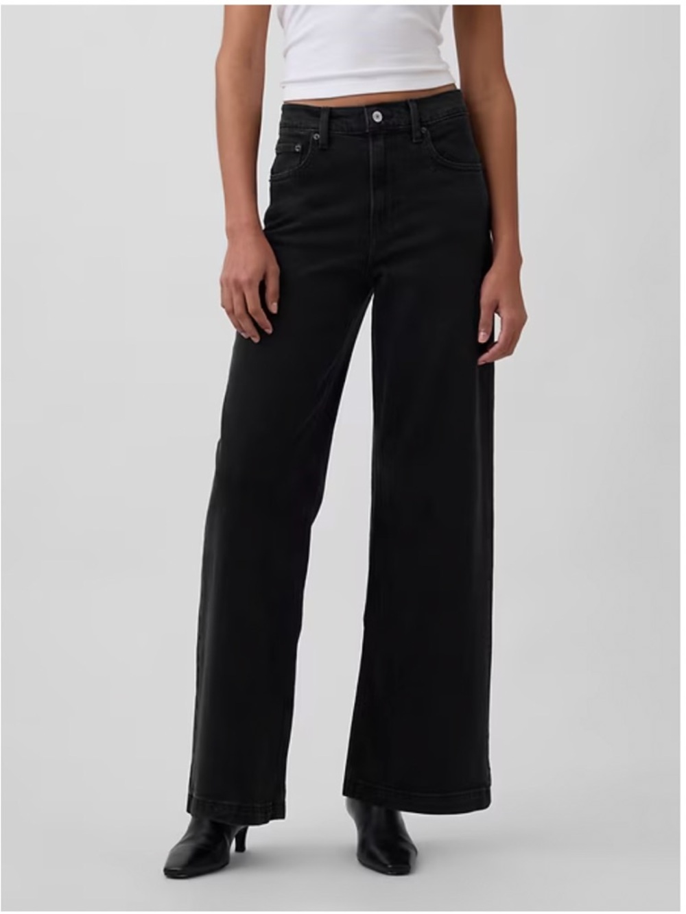 GAP Black High-Rise Stride Wide-Leg Jeans